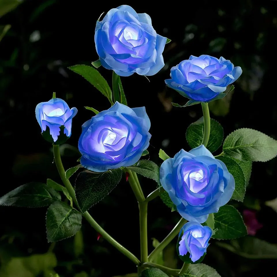 Solar LED Light Simulation Roses Waterproof Flowers Lawn Lamps