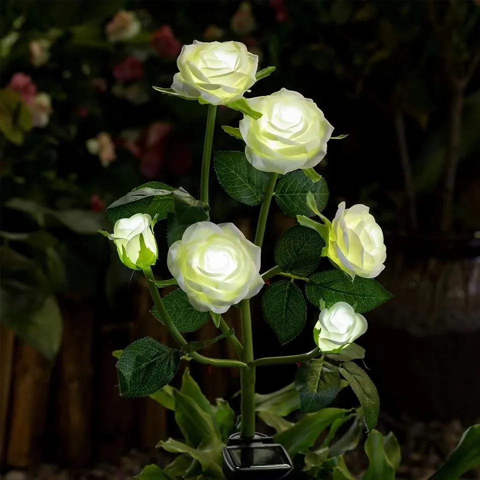 Solar LED Light Simulation Roses Waterproof Flowers Lawn Lamps